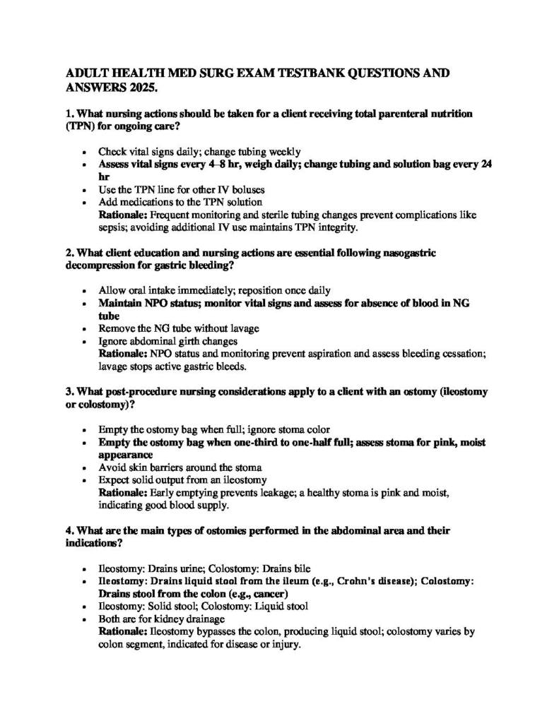 Adult Health Med Surg testbank (2025) questions and answers