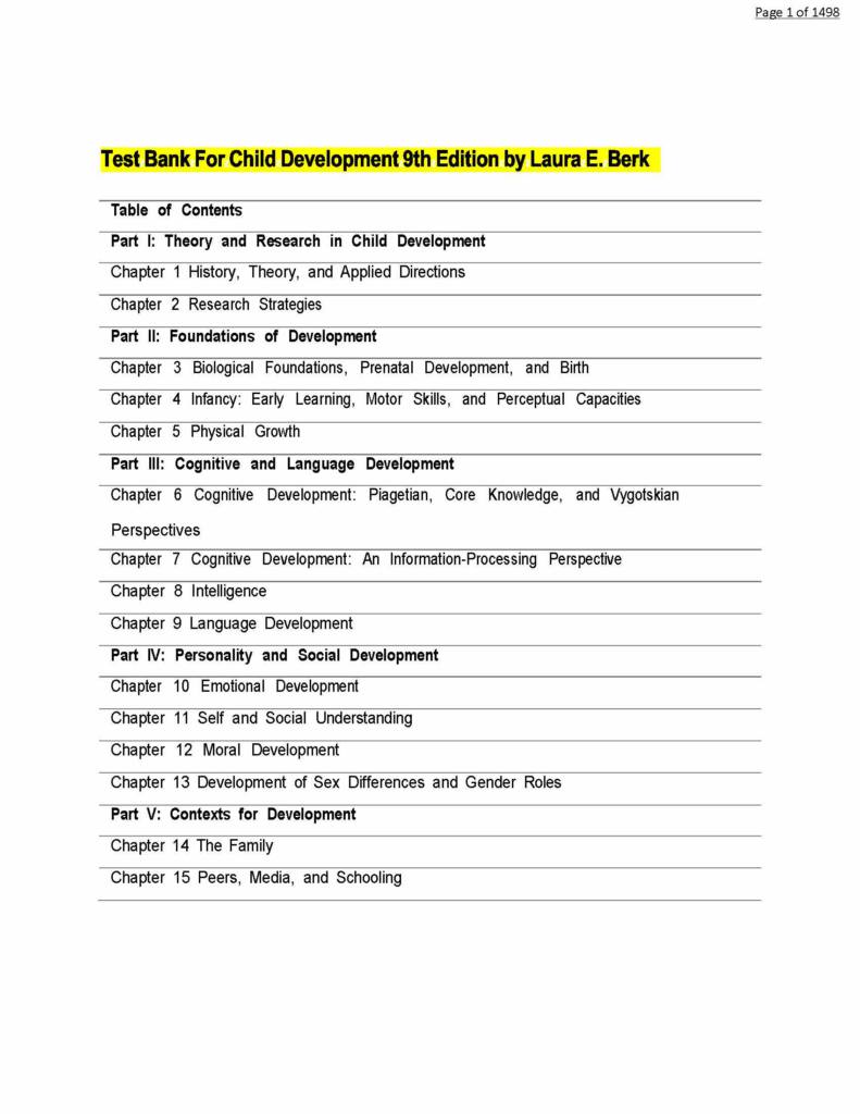Child Development, 9th Edition (verified chapters 1-15) testbank by Laura E. Berk
