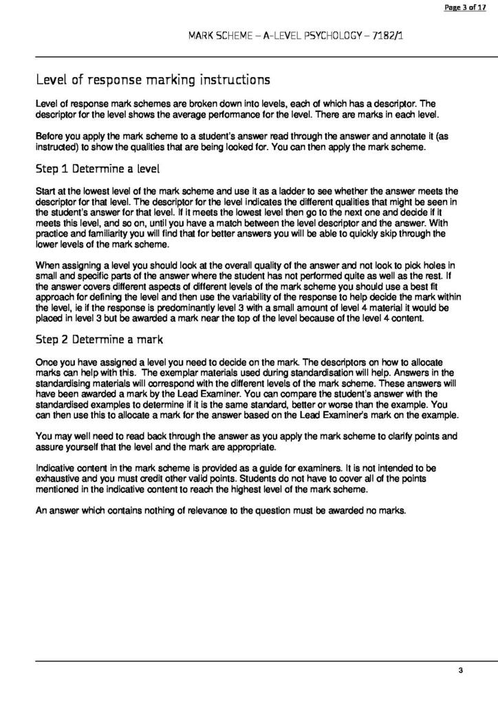 AQA A Level Psychology (7182) Mock Paper 1 mark scheme