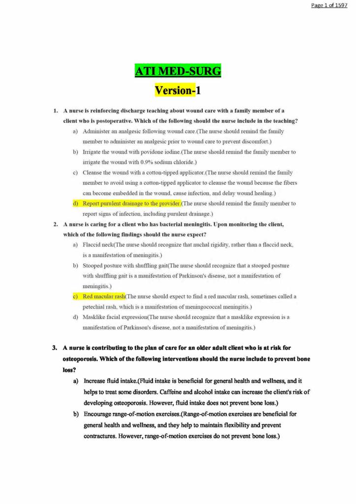 ATI PN Medical Surgical Proctored Exam (2021 Ed, 27 Versions) testbank with 2500+ Q&A