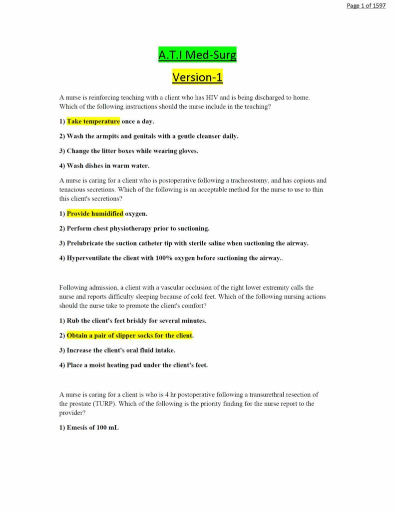 ATI RN Medical-Surgical Proctored Exam testbank
