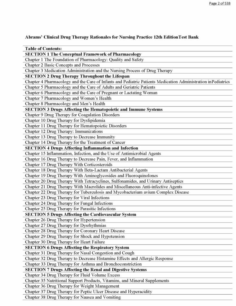 Abrams’ Clinical Drug Therapy: Rationales for Nursing Practice 12th Edition test bank