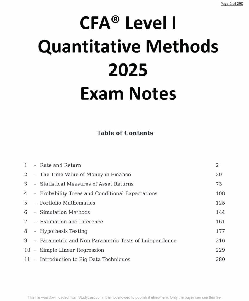 CFA® Level I Quantitative Methods 2025 exam notes