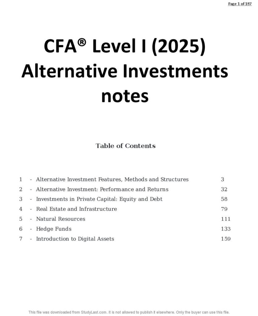 CFA® Level I (2025) Alternative Investments notes