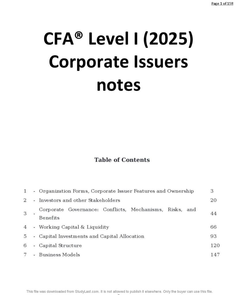 CFA® Level I (2025) Corporate Issuers notes