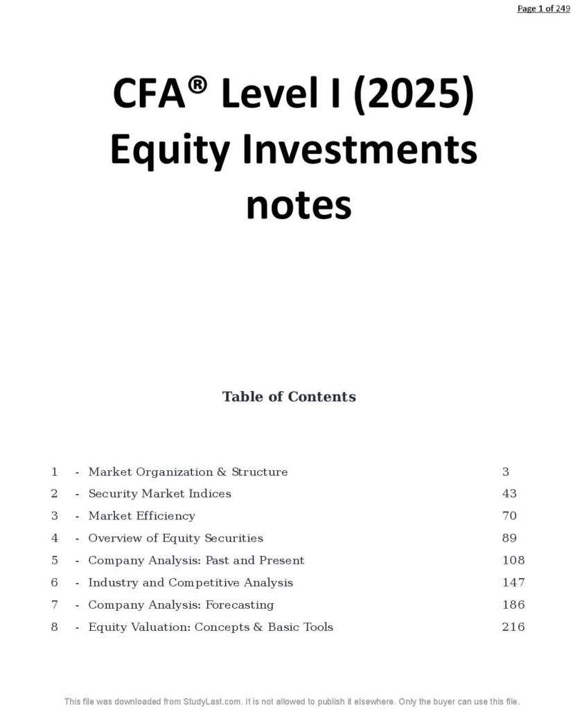 CFA® Level I (2025) Equity Investments notes