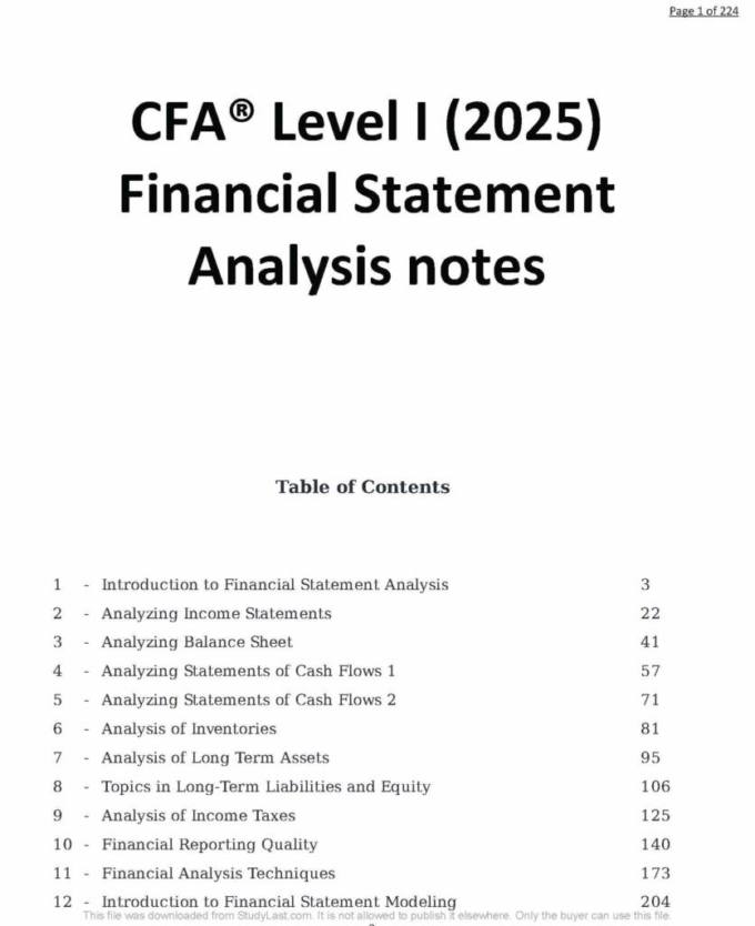 Cfa Level I 2025 Financial Statement Analysis Notes Studylast