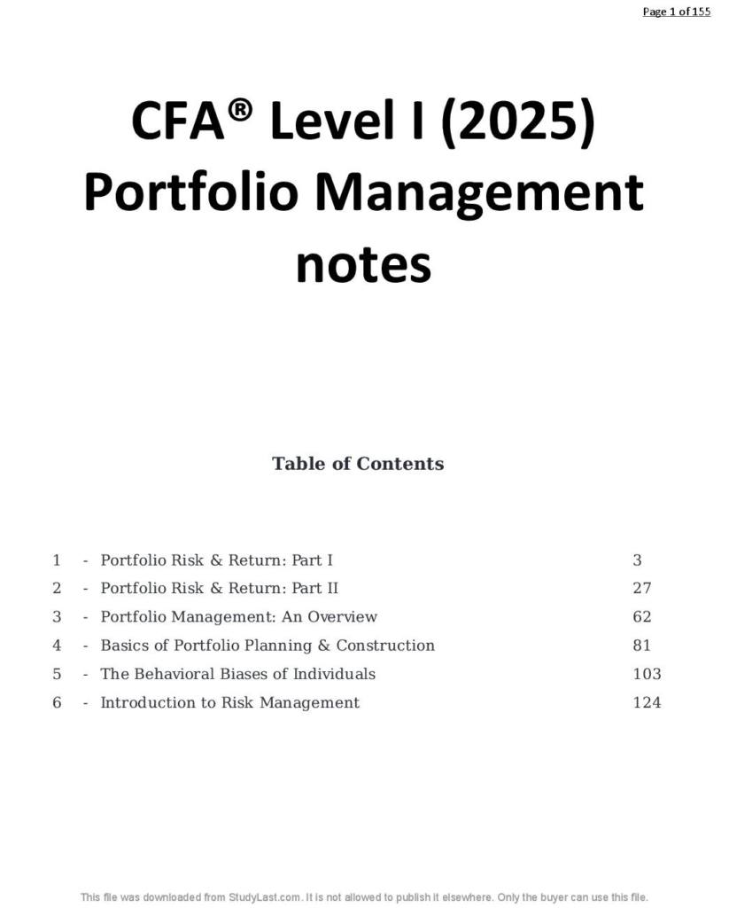 CFA® Level I (2025) Portfolio Management notes
