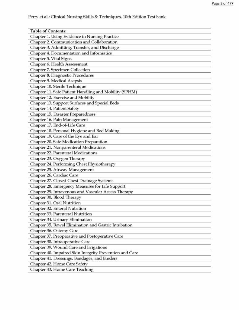 Clinical Nursing Skills and Techniques 10th Edition All Chapters Test Bank
