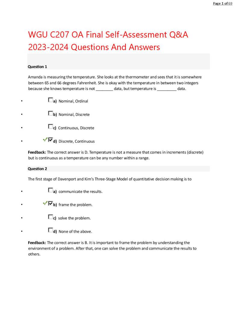 Data-Driven Decision Making (C207) Final Exam self-assessment Q&A