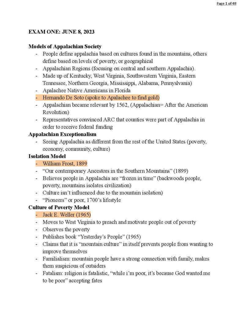 History of the Appalachian Region (HIS 3726) notes for all exams