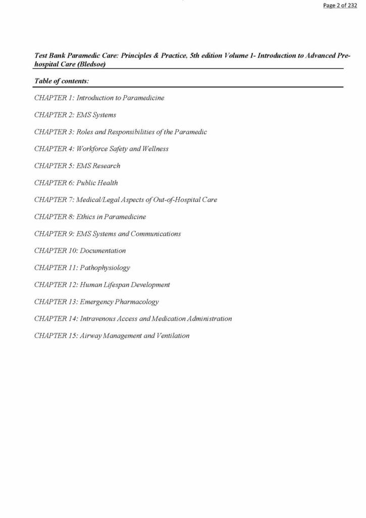 Paramedic Care: Principles & Practice (Vols. 1-5) 5th Edition testbanks