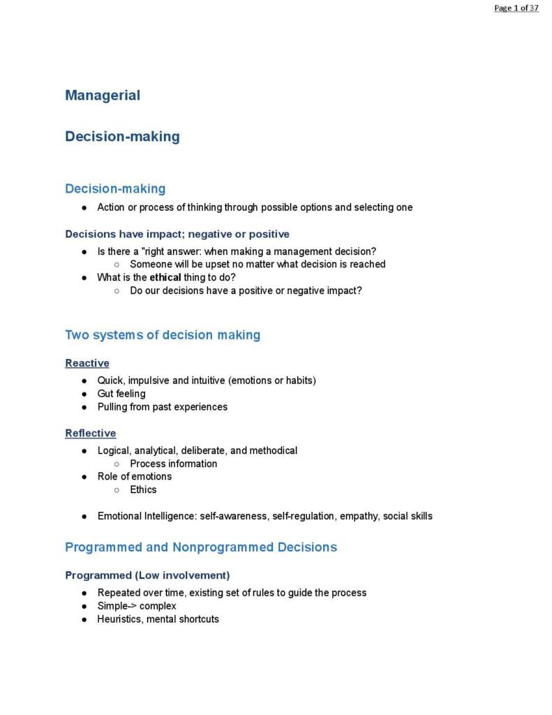 Principles of Management in Human Sciences (AESHM 2870) textbook notes