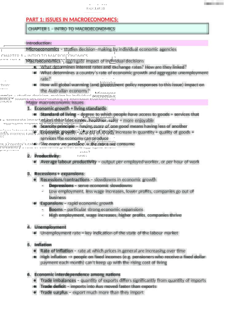 USYD ECON1002 complete chapter notes