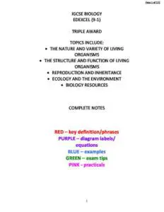iGCSE Biology Complete notes with quickfire questions
