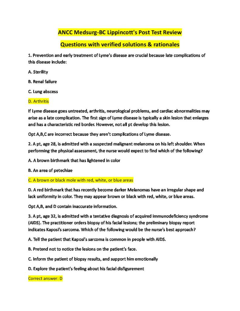 ANCC Medsurg-BC Lippincott’s Post Test Review 2025