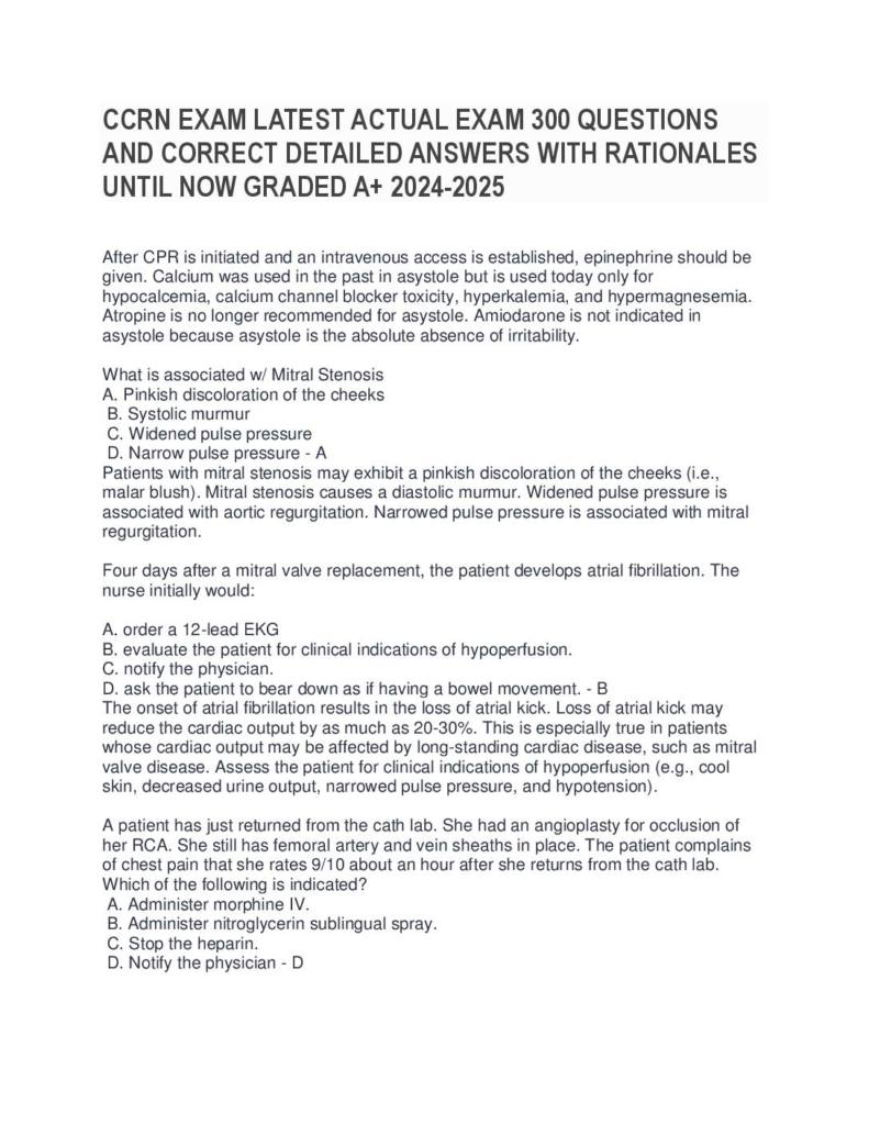 AACN CCRN Critical Care Registered Nurse Exam Study Guide with 300 questions and detailed rationales