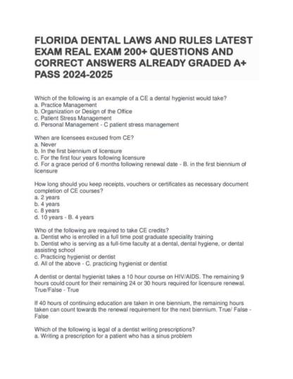 Florida Dental Laws and Rules (2026) testbank with answers