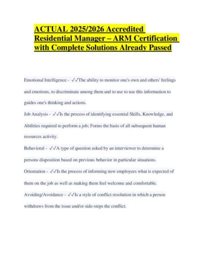 Accredited Residential Manager (ARM) 2026 Certification exam notes with solutions