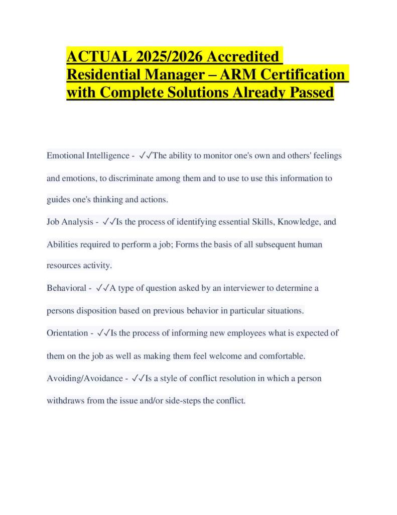 Accredited Residential Manager (ARM) 2026 Certification exam notes with solutions