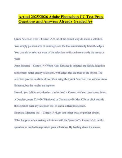 Adobe Photoshop (2026) CC Test Prep questions and answers