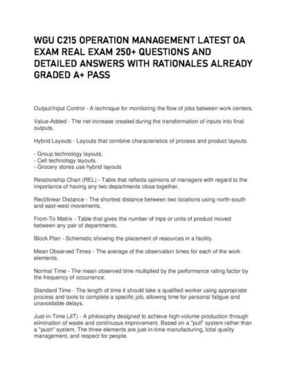 Operations Management (WGU C215) 2026 testbank with answers