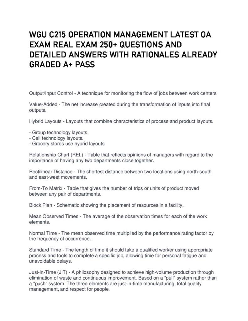 Operations Management (WGU C215) 2026 testbank with answers