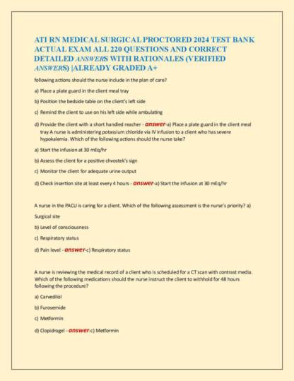 ATI RN Medical Surgical Proctored test bank with 220Q and detailed answers