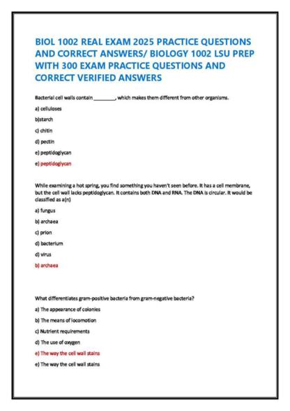 General Biology (BIOL 1002) LSU exam notes with answers
