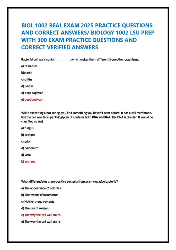 General Biology (BIOL 1002) LSU exam notes with answers