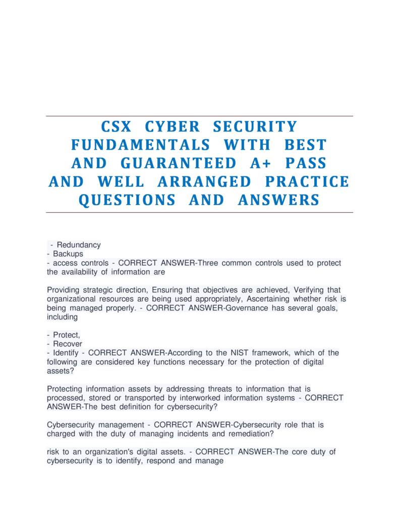 ISACA CSX Cybersecurity Fundamentals Study Guide: Practice Questions & Answers