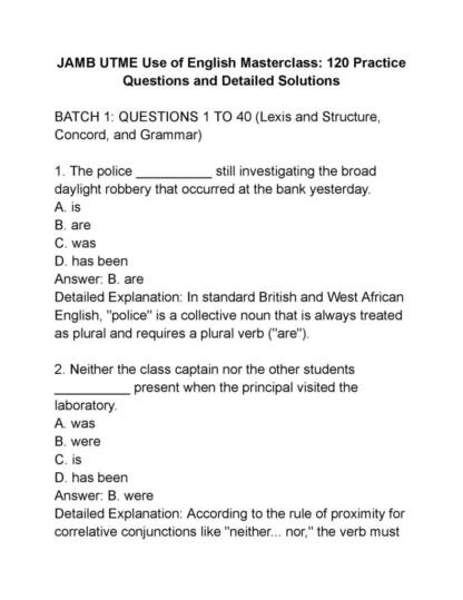 JAMB UTME Use of English Masterclass 120 Practice Questions and Detailed Solutions