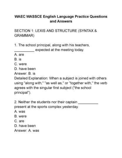 WAEC WASSCE English Language 100 Past Questions and Detailed Answers