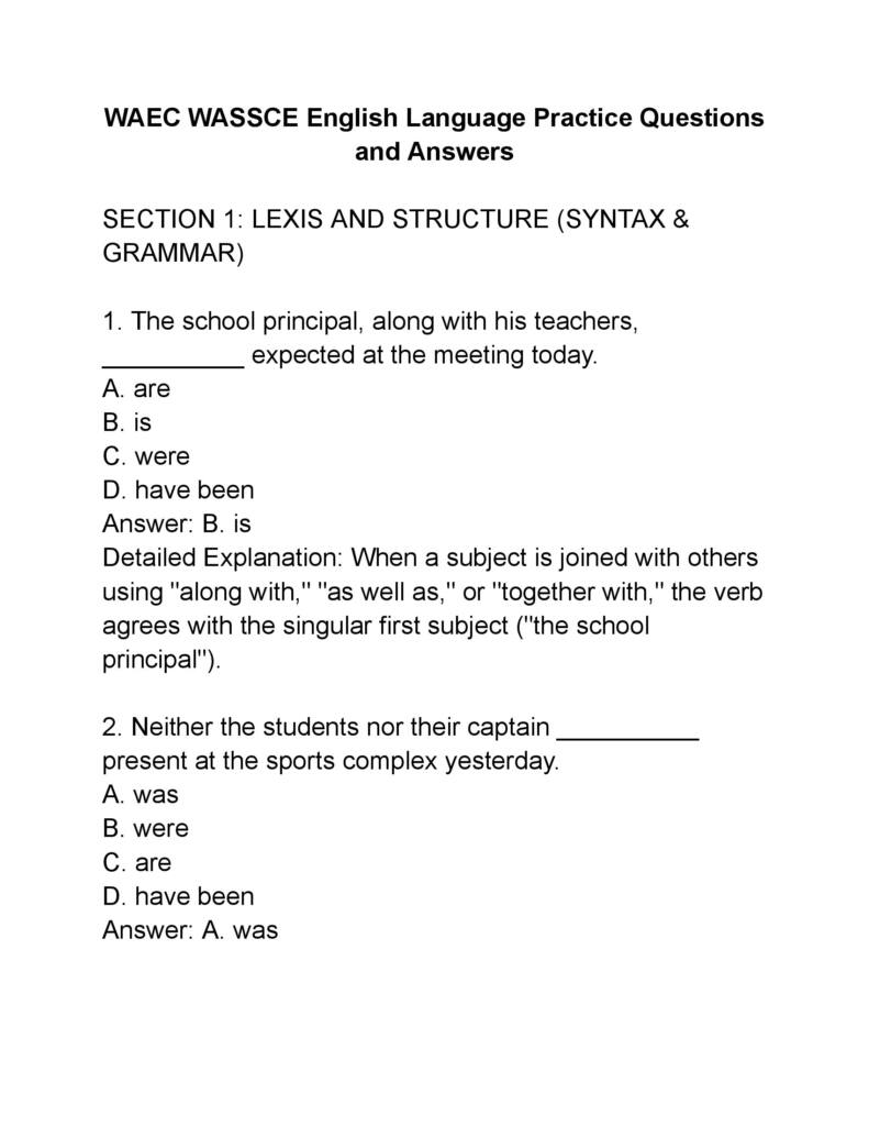 WAEC WASSCE English Language 100 Past Questions and Detailed Answers