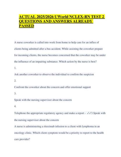 UWorld NCLEX-RN® Test 2 (2026) study notes with practice questions and answers