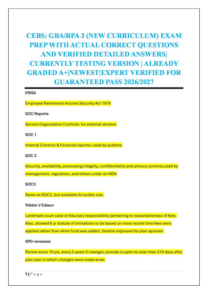 CEBS GBA/RPA 3 (New Curriculum) 2026 exam prep notes