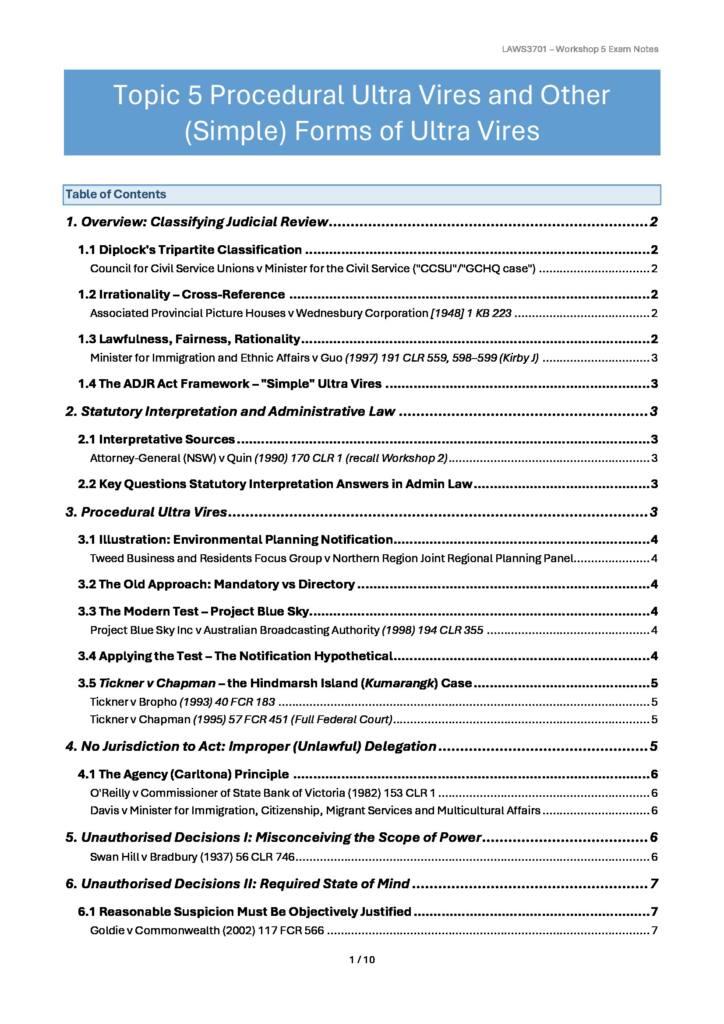 LAWS3701 Administrative Law Lecture 5 Procedural Ultra Vires and Other