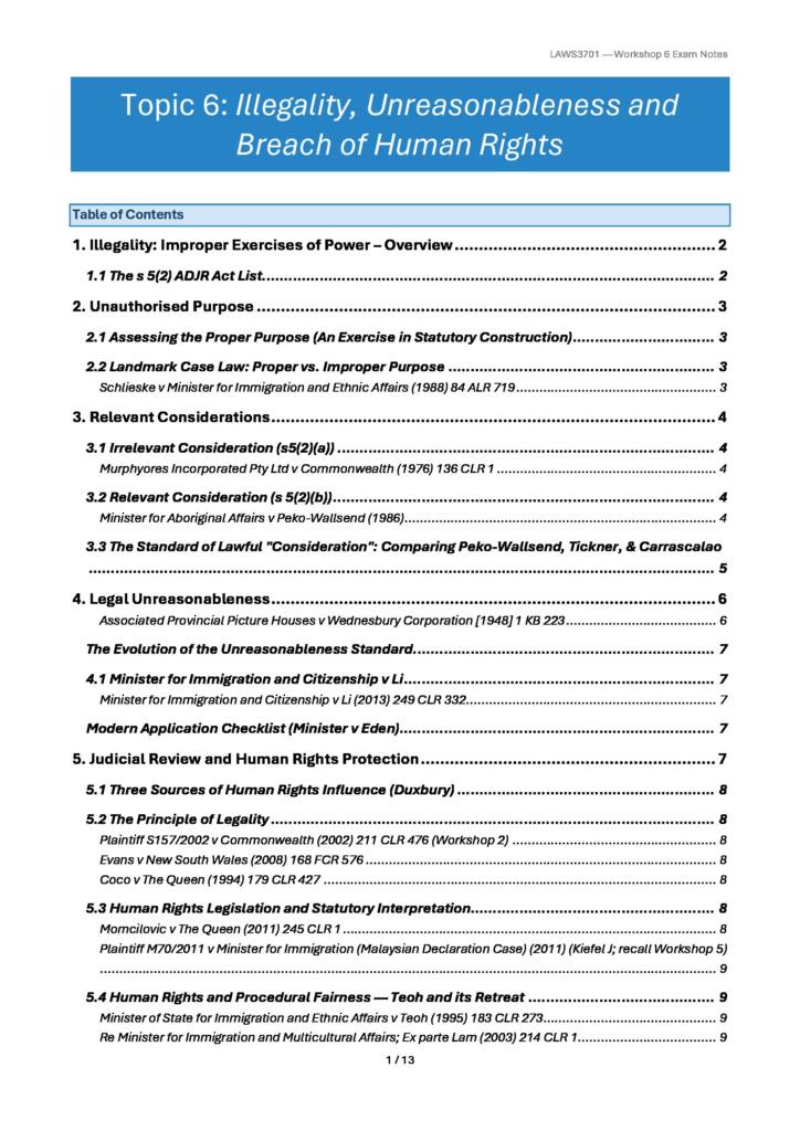 LAWS3701 Administrative Law Lecture 6 Illegality, Unreasonableness and Breach of Human Rights
