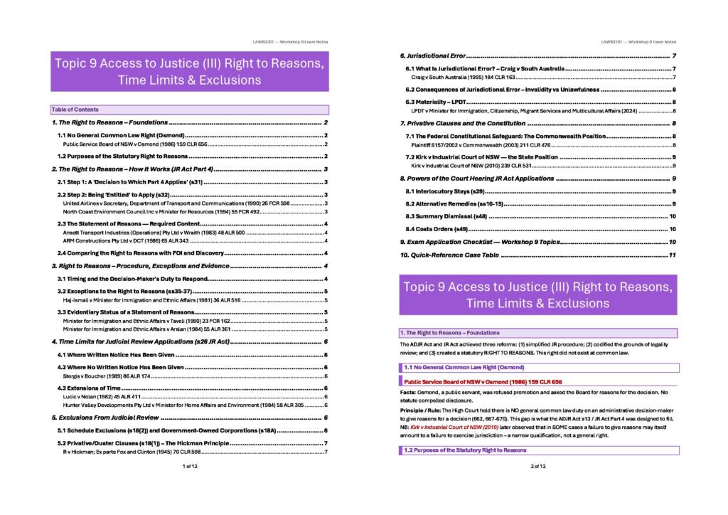 LAWS3701 Administrative Law Lecture 9 Access to Justice Notes