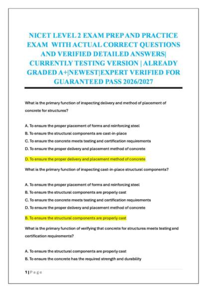 NICET Highway Construction Inspection Level II 2026 practice exam notes