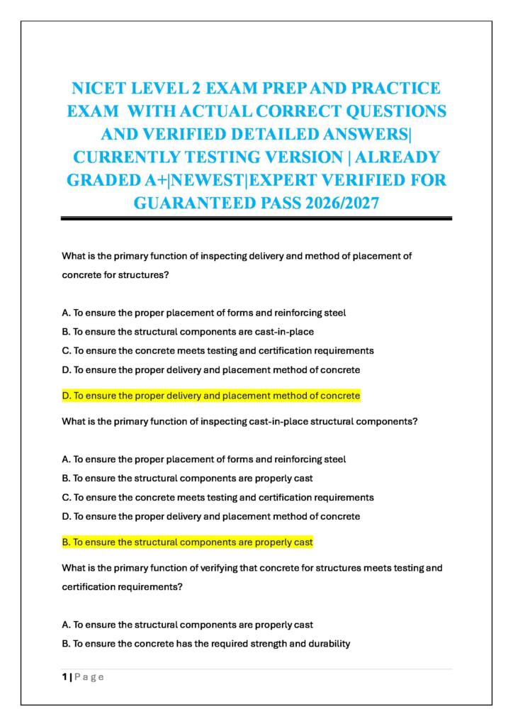 NICET Highway Construction Inspection Level II 2026 practice exam notes