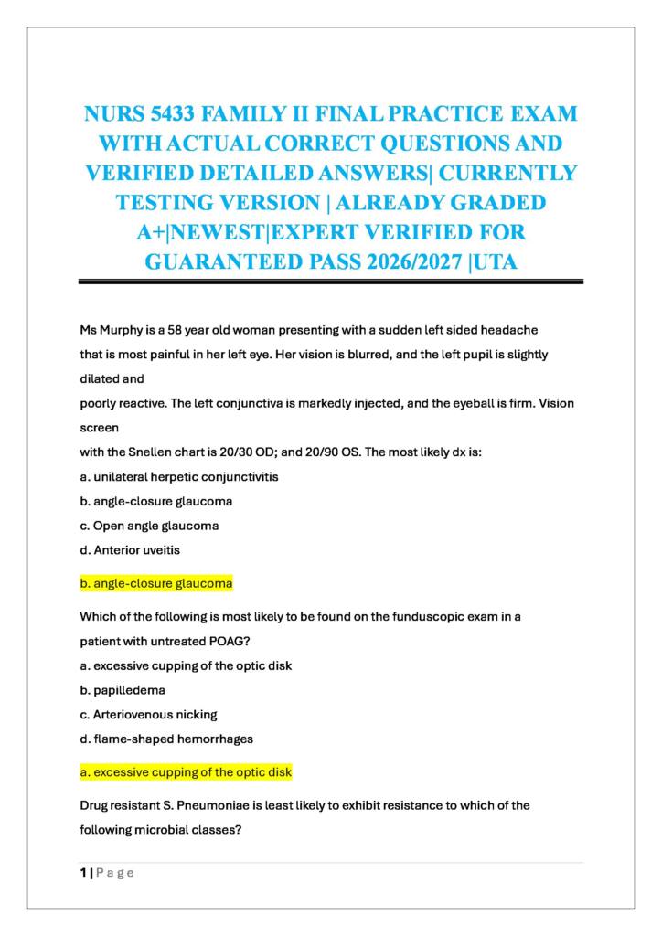 Family II (NURS 5433) 2026 Practice Exam with Questions and Detailed Answers