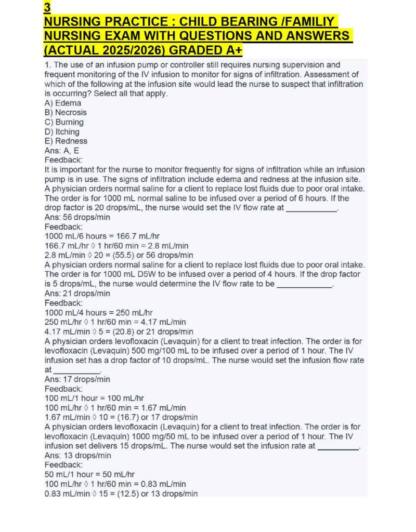 Nursing Practice Childbearing Family (NUR 524) exam notes with Q&A