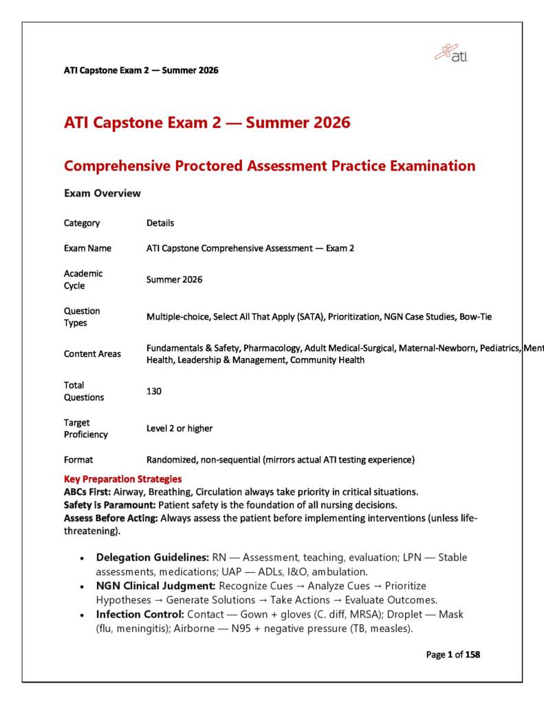 ATI Capstone Exam 20 Q&A with rationales