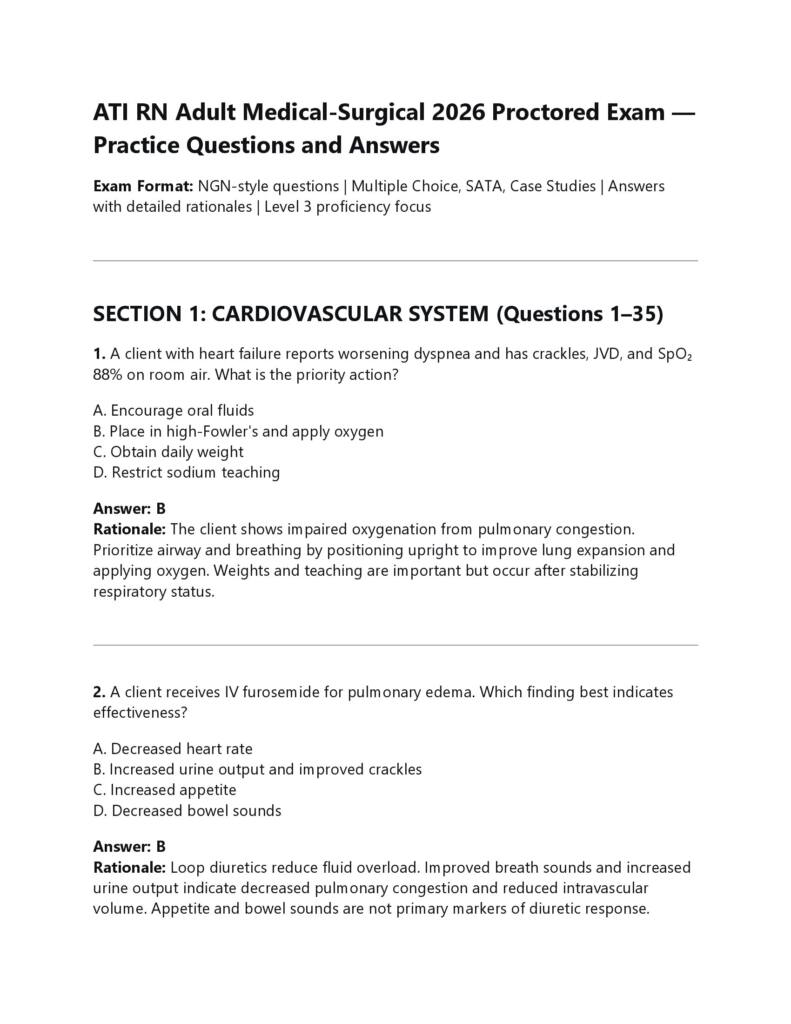 ATI RN Adult Medical 1.1 exam notes