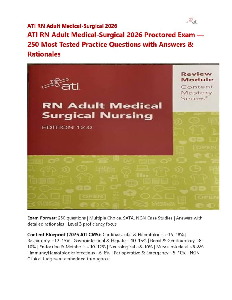 ATI RN Adult Medical 3.2 exam notes