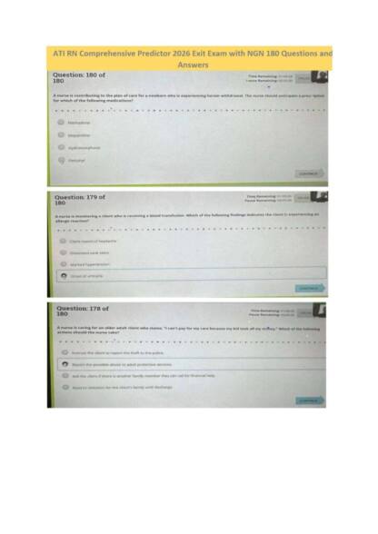 ATI RN Comprehensive Predictor 2026 Actual Exit Exam Featuring All Complete NGN 180 Screenshot Questions and Answers for Level 3 RN ATI Proctored