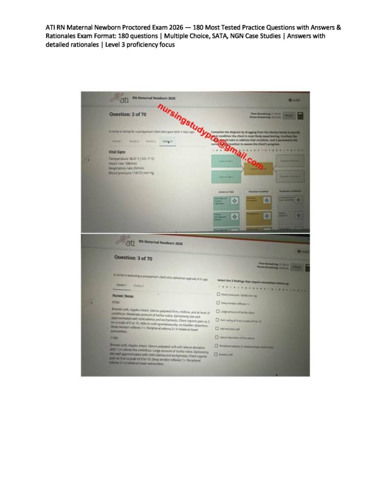 ATI RN Maternal Newborn Proctored Exam 2026 2  Q&A with Rationales Exam Format