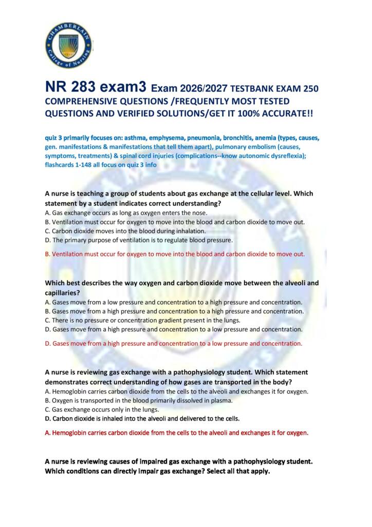 Chamberlain NR 283 Exam 3 new notes