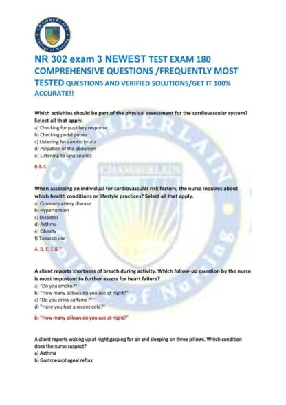 NR 302 Exam 3 Chamberlain new exam notes